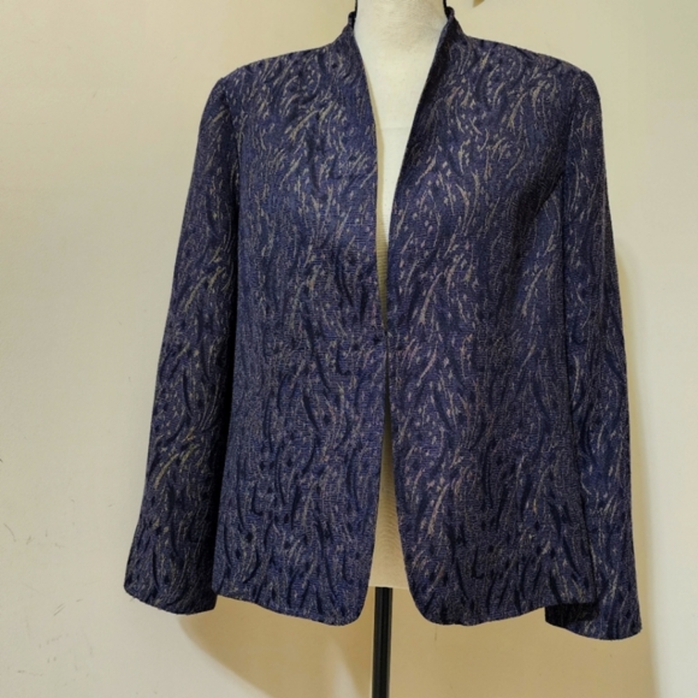 COLDWATER CREEK petite Metallic Jacquard‎ Blazer, size PETITE LARGE, Blue/Gold